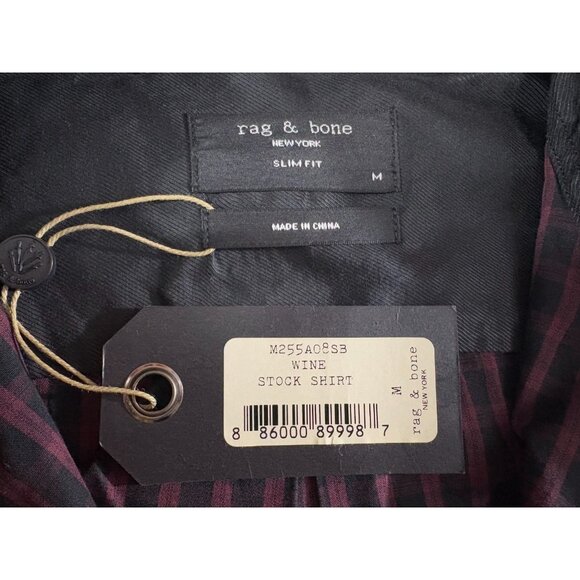 Rag & Bone Slim Fit Stock Shirt color plaid wine size M NWT - Picture 5 of 6